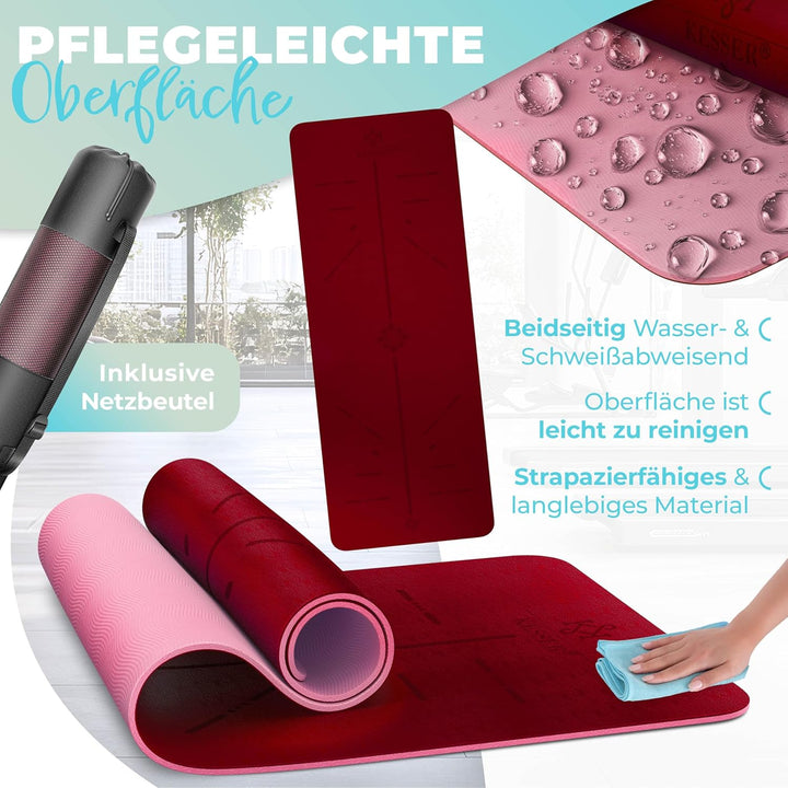 KESSER® Gymnastikmatte mit Tragegurt rutschfest TPE Yogamatte Gepolstert & rutschfest Fitnessmatte,