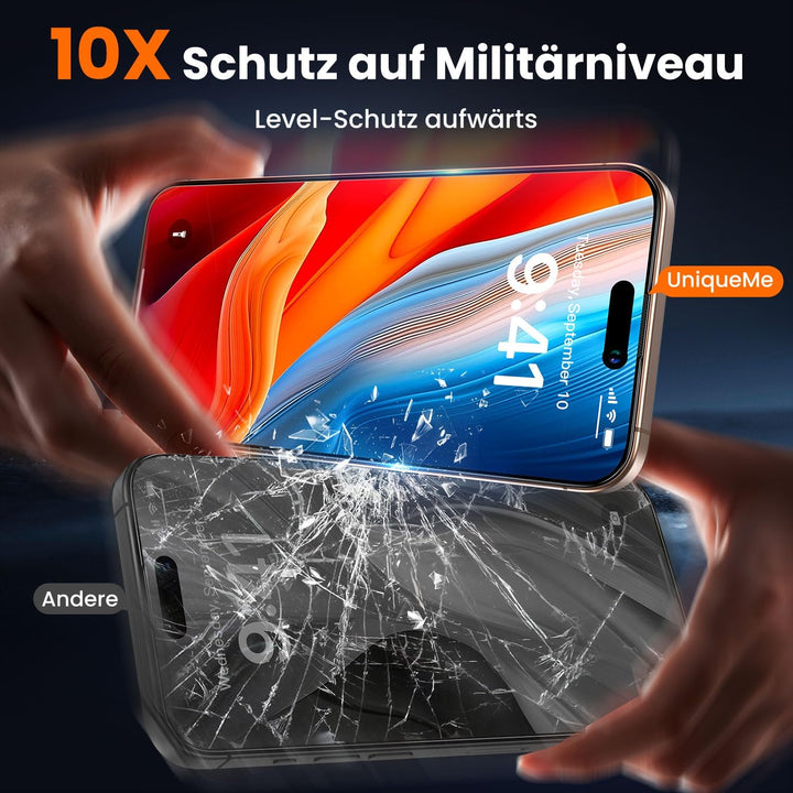UniqueMe für iPhone 16 Pro für Panzerglas Sichtschutz - [Full Screen Displayschutz] Schutzfolie Sich