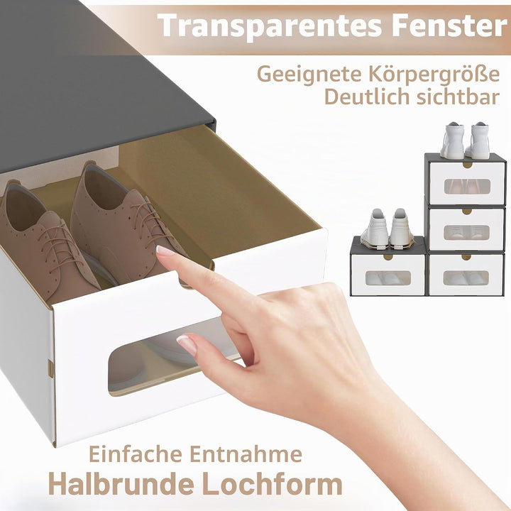 UISEBRT 10er Boxen-Set,Schuhboxen Stapelbar,Aufbewahrungsbox Schubladen mit Transparentes Sichtfenst