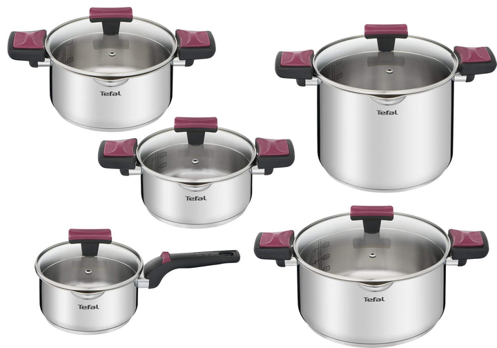TEFAL Cook &amp; Clip G723SA74 Topfset 10-teilig, Topf 18/20/24 cm, Kochtopf 22cm, Rondel 16cm, Abtropfk