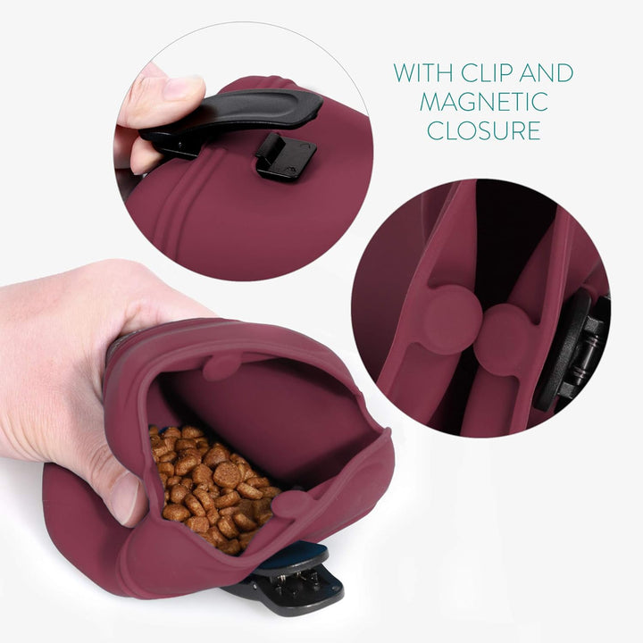 Navaris Hunde Futterbeutel aus Silikon 2er Set - 2X Snackbeutel mit Clip und Magnet - Futtertasche L