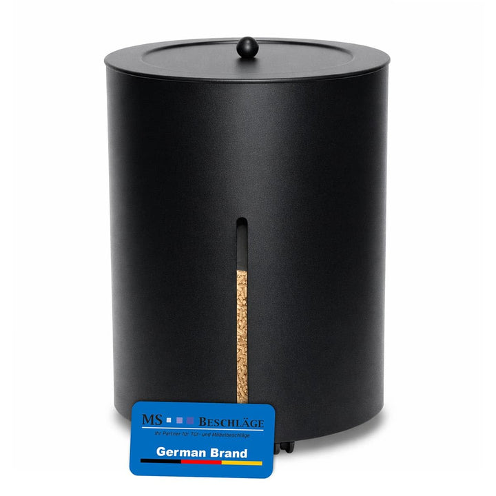 MS Beschläge Pelletsbox mit Rollen Pelletskorb rund ø 38cm Schwarz beschichtet Pelletseimer Pelletbe