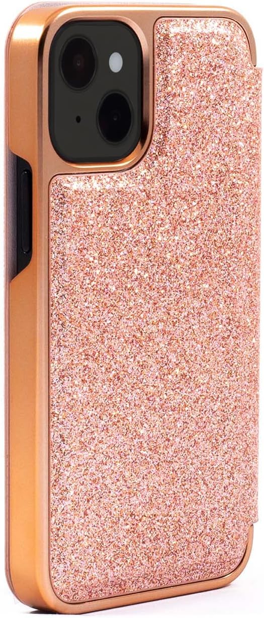 Ted Baker Spiegel-Schutzhülle für iPhone 14 Plus, Rotgold-Glitzer, iPhone 14 Plus