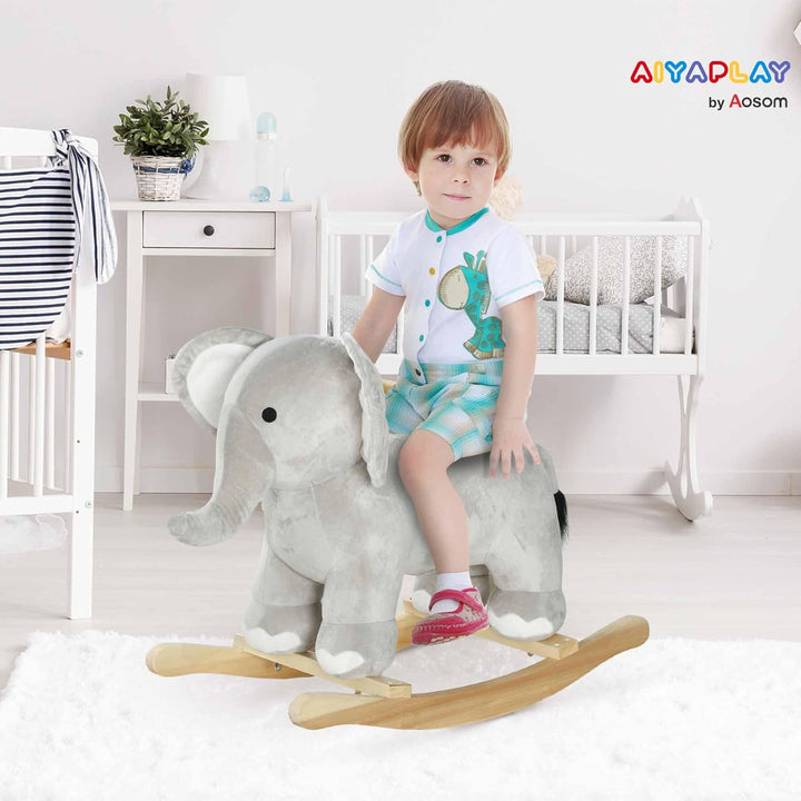 AIYAPLAY Schaukeltier Baby Schaukelelefant mit Soundfunktion und Griffen, Schaukelspielzeug mit Plüs