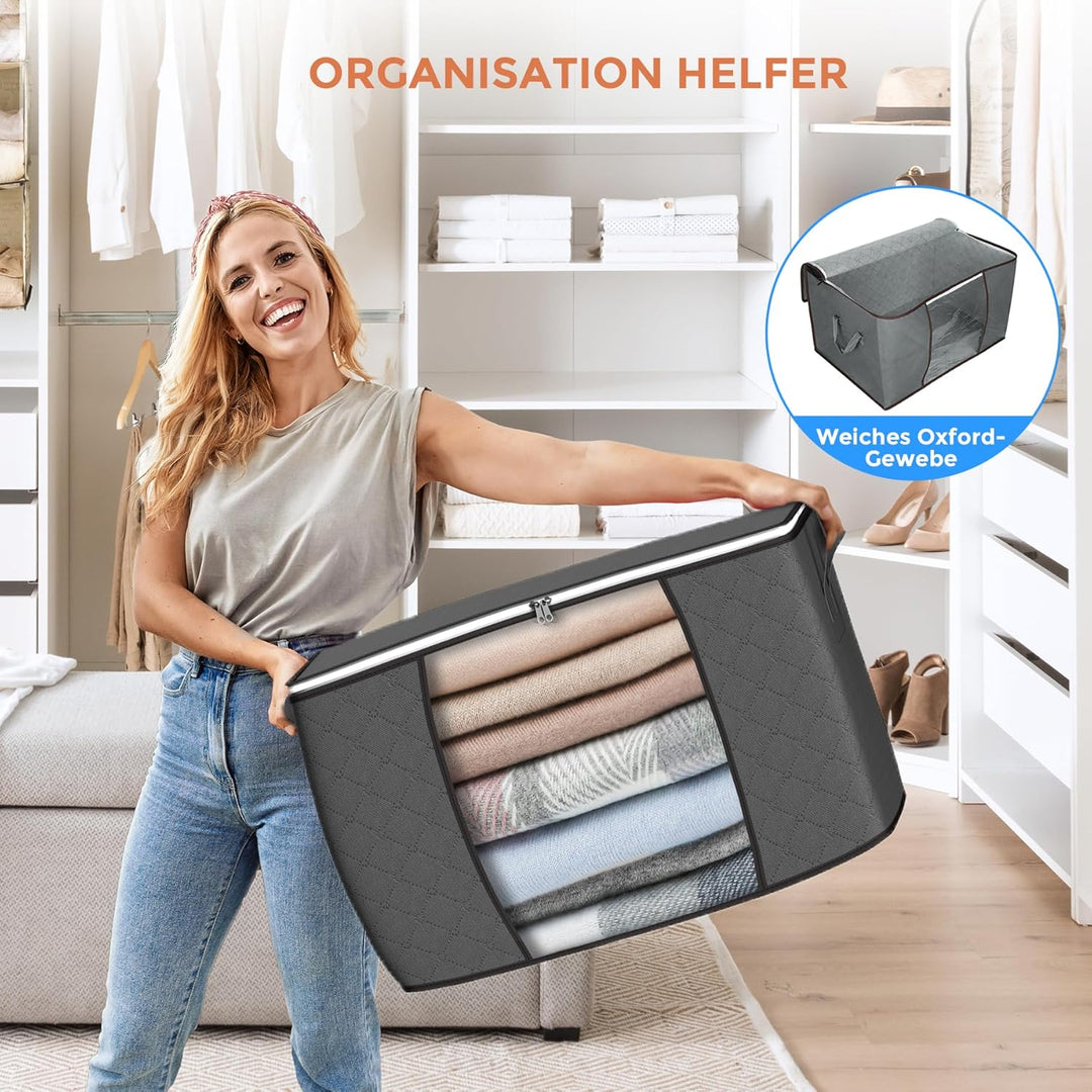 Budding Joy 6 Stück 90L Aufbewahrungstasche, Aufbewahrungsbox mit Deckel Grosse, Kleider Aufbewahrun