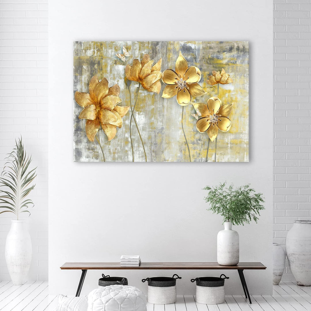 Feeby Bilder 120x80 cm Abstraktion Blumen Natur 1 tlg Modern Bild auf Leinwand Kunstdruck Wand Bild