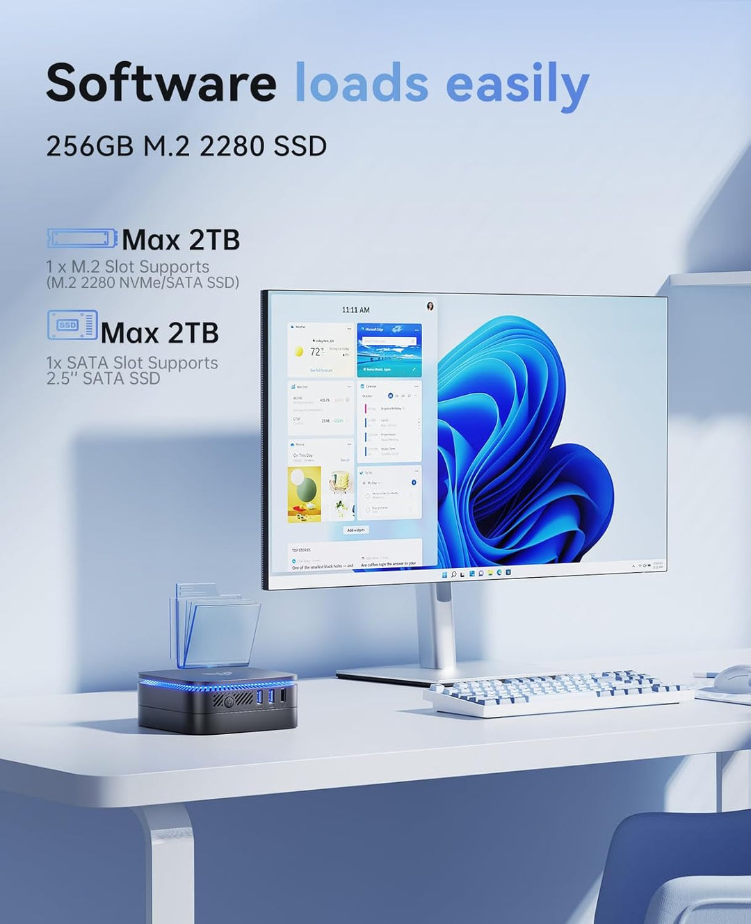 NiPoGi AK1PLUS Mini PC Ιntel Alder Lake-N N100(bis zu 3,4GHz) 12GB LPDDR5 4800 MHz/256GB M.2 SSD,Des