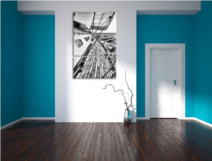 Pixxprint Monocrome, Segelboot im Meer 3-Teiler Leinwandbild 120x80 Bild auf Leinwand