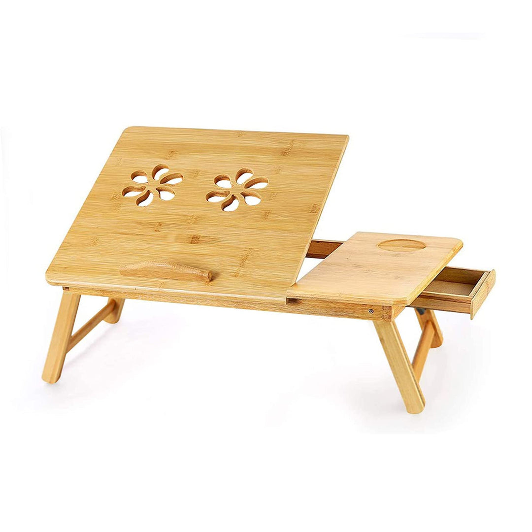 Trintion Frühstückstablett Fürs Bett 50x30cm Bett Tabletttisch mit Lüftungslöchern mit Schublade Kni