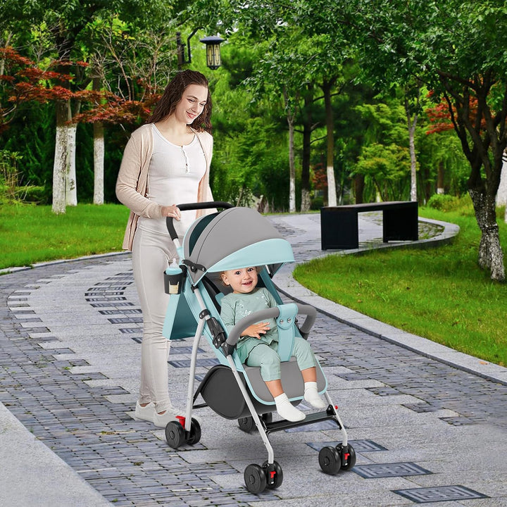 Kinderwagen Buggy Liegefunktion, Leichter 4-Rad Buggy ab 0–4 Jahre, Verstellbare Rückenlehne, Klein