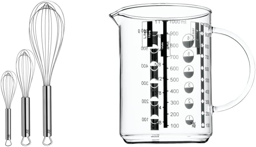WMF Profi Plus Schneebesen Set 3-teilig, Cromargan Edelstahl teilmattiert & Gourmet Glas Messbecher