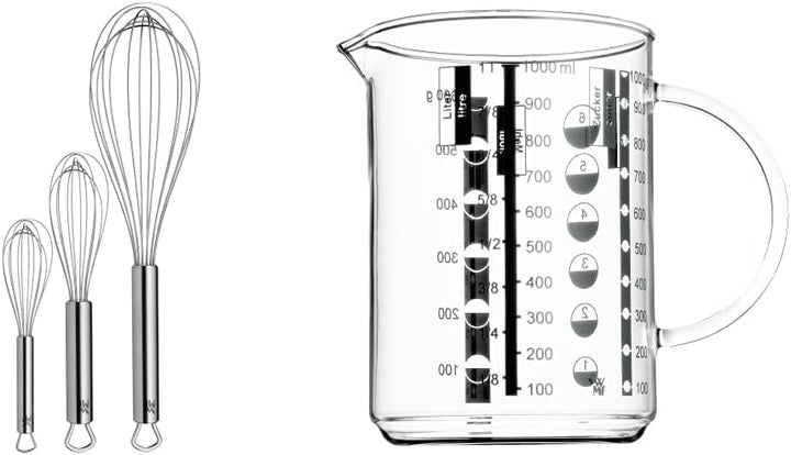 WMF Profi Plus Schneebesen Set 3-teilig, Cromargan Edelstahl teilmattiert & Gourmet Glas Messbecher