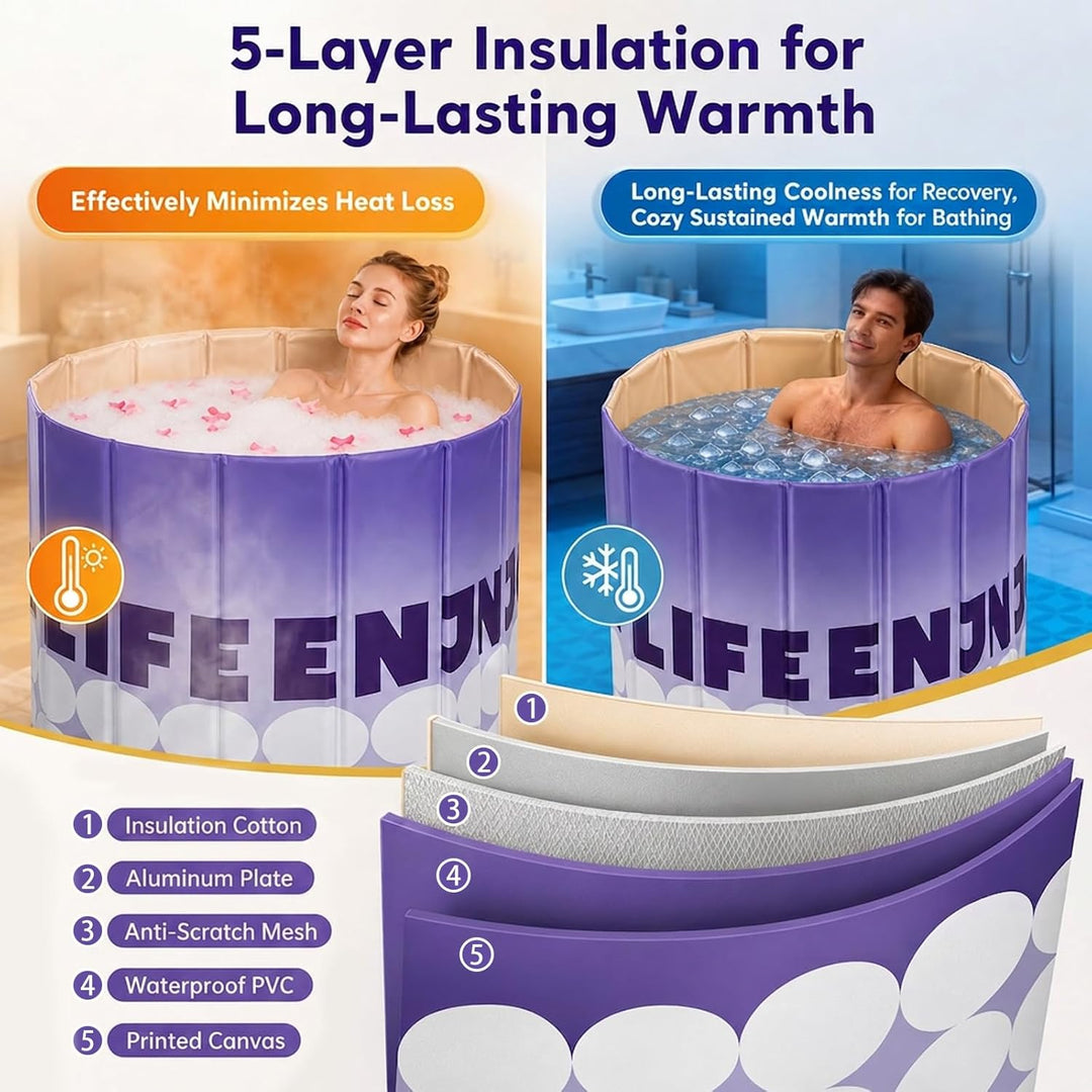 Faltbare Badewanne für Erwachsene, 80 x 68cm Portable Badewanne, Faltbare Badewanne mit 5-Schicht-Is