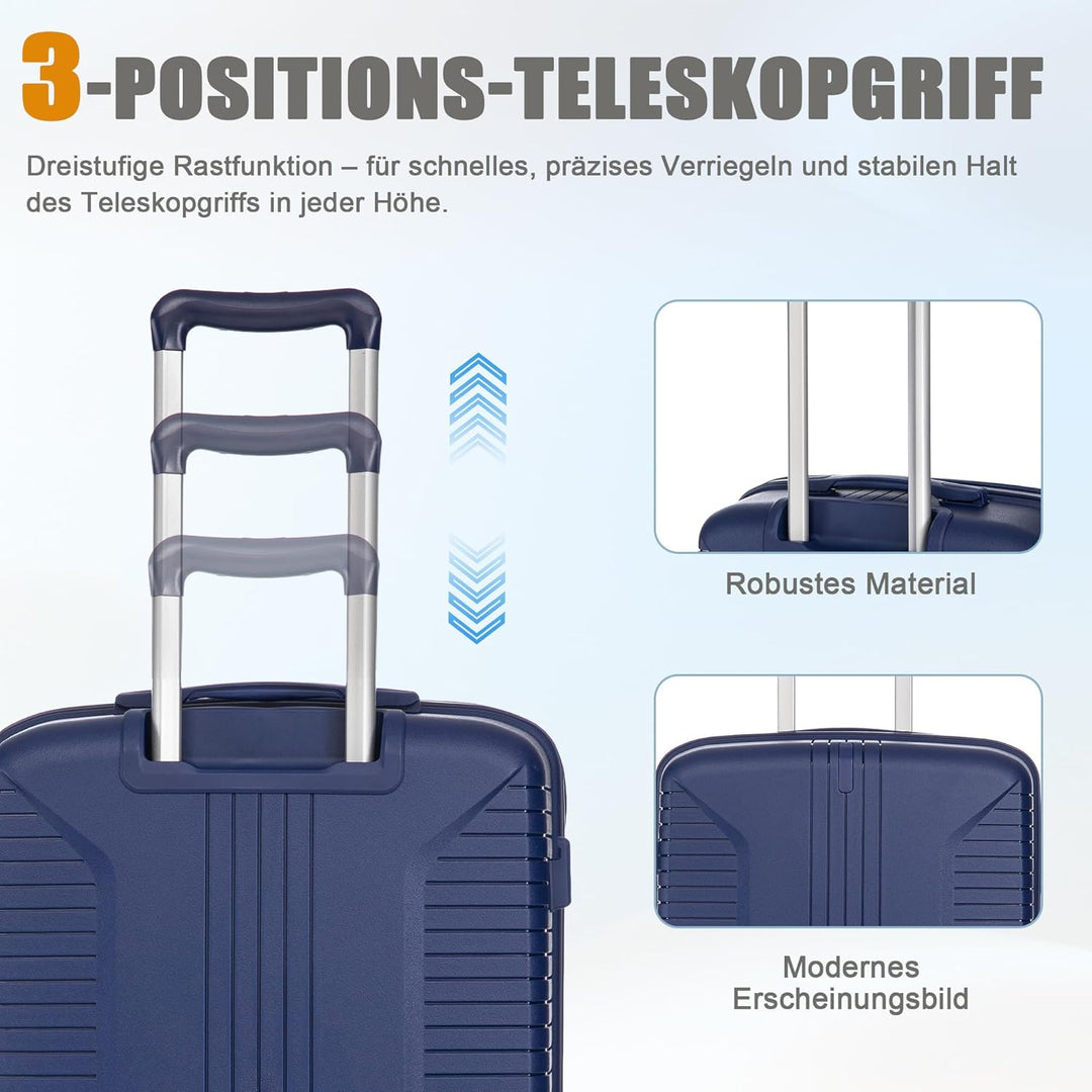 Hartschalen-Koffer Trolley Handgepäck Rollkoffer, Reisekoffer Set mit 4 Rollen, 3er Gepäckset, Blau