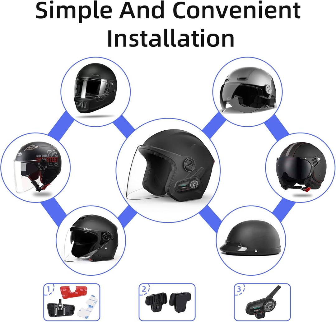EuroFone Motorrad Bluetooth Headset,Motorrad Bluetooth Gegensprechanlage mit LED-Bildschirm für 6 Fa