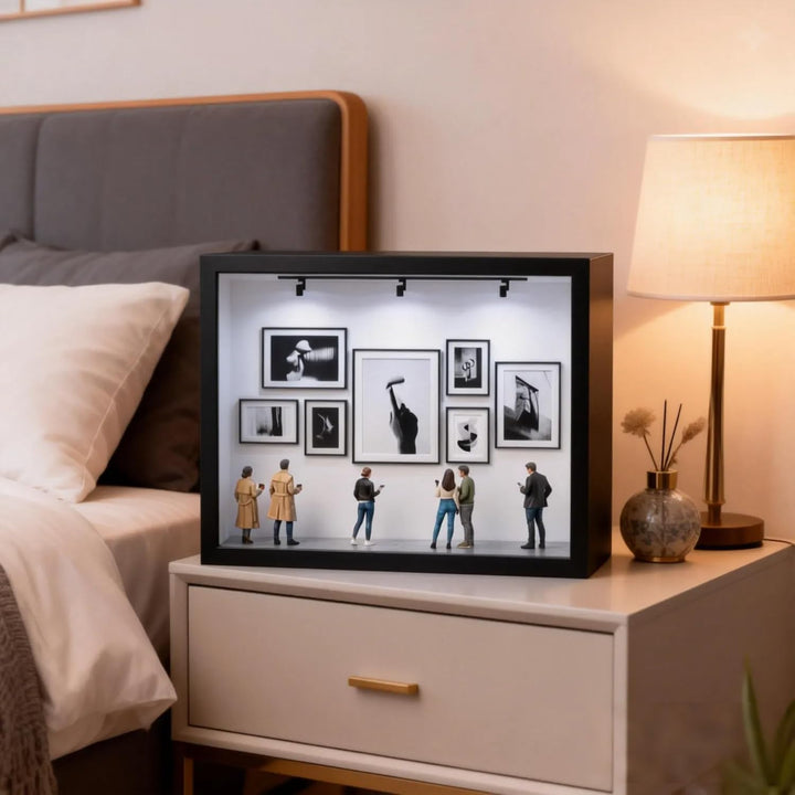 Pipihome DIY Mini Museum Bilderrahmen, Mini Figuren Menschen Museum Silhouette Box mit Golden Rahmen