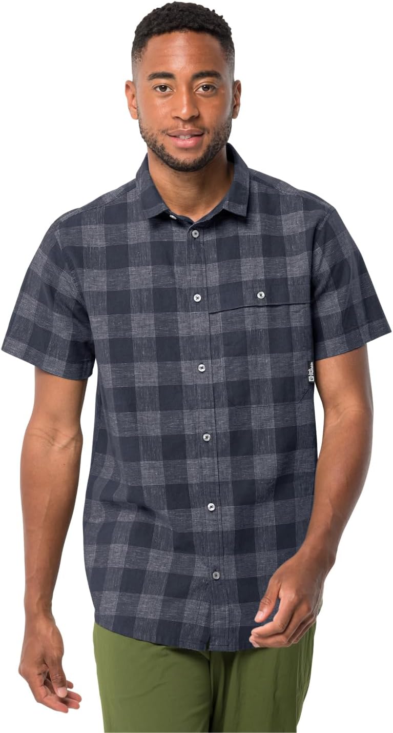 Jack Wolfskin Herren Highlands M Shirt Shortsleeve L Night Blue Checks, L Night Blue Checks