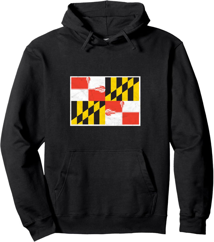 Maryland Lacrosse State Flag & Crossed Sticks Retro Graphic Pullover Hoodie