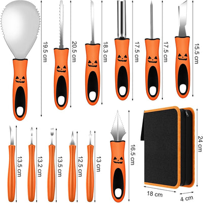 QcoQce Halloween Kürbis Schnitzset, 12PCS Edelstahl Kürbis Schnitzwerkzeuge DIY Sculpting Kürbis Too