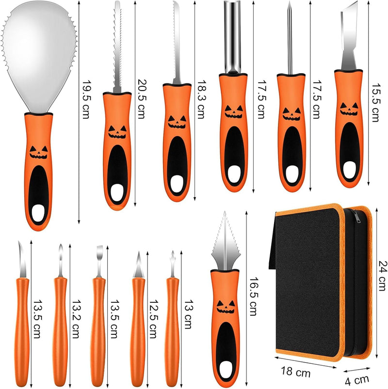 QcoQce Halloween Kürbis Schnitzset, 12PCS Edelstahl Kürbis Schnitzwerkzeuge DIY Sculpting Kürbis Too