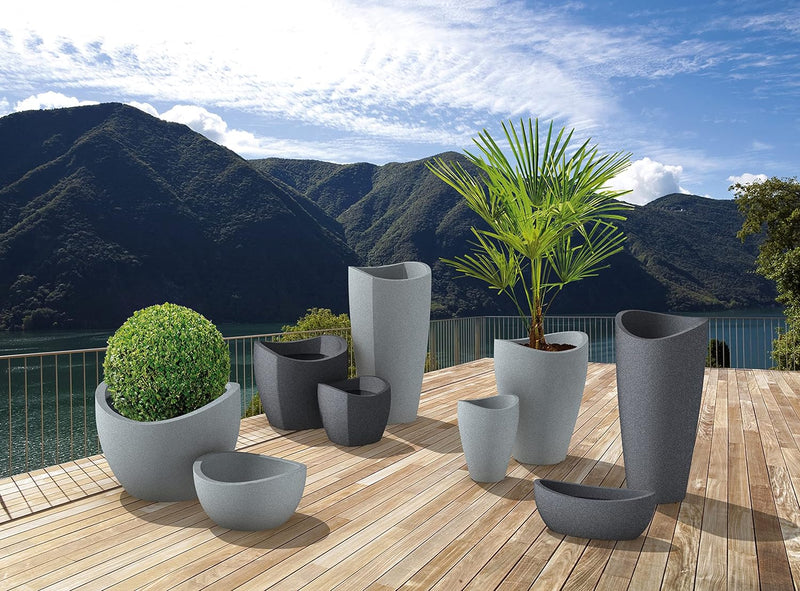 Scheurich Wave Globe High, Hochgefäss aus Kunststoff, Schwarz-Granit, 39 cm Durchmesser, 54 cm hoch,
