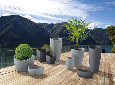 Scheurich Wave Globe Cubo, Pflanzgefäss aus Kunststoff, Schwarz-Granit, 50 cm Durchmesser, 44,4 cm h
