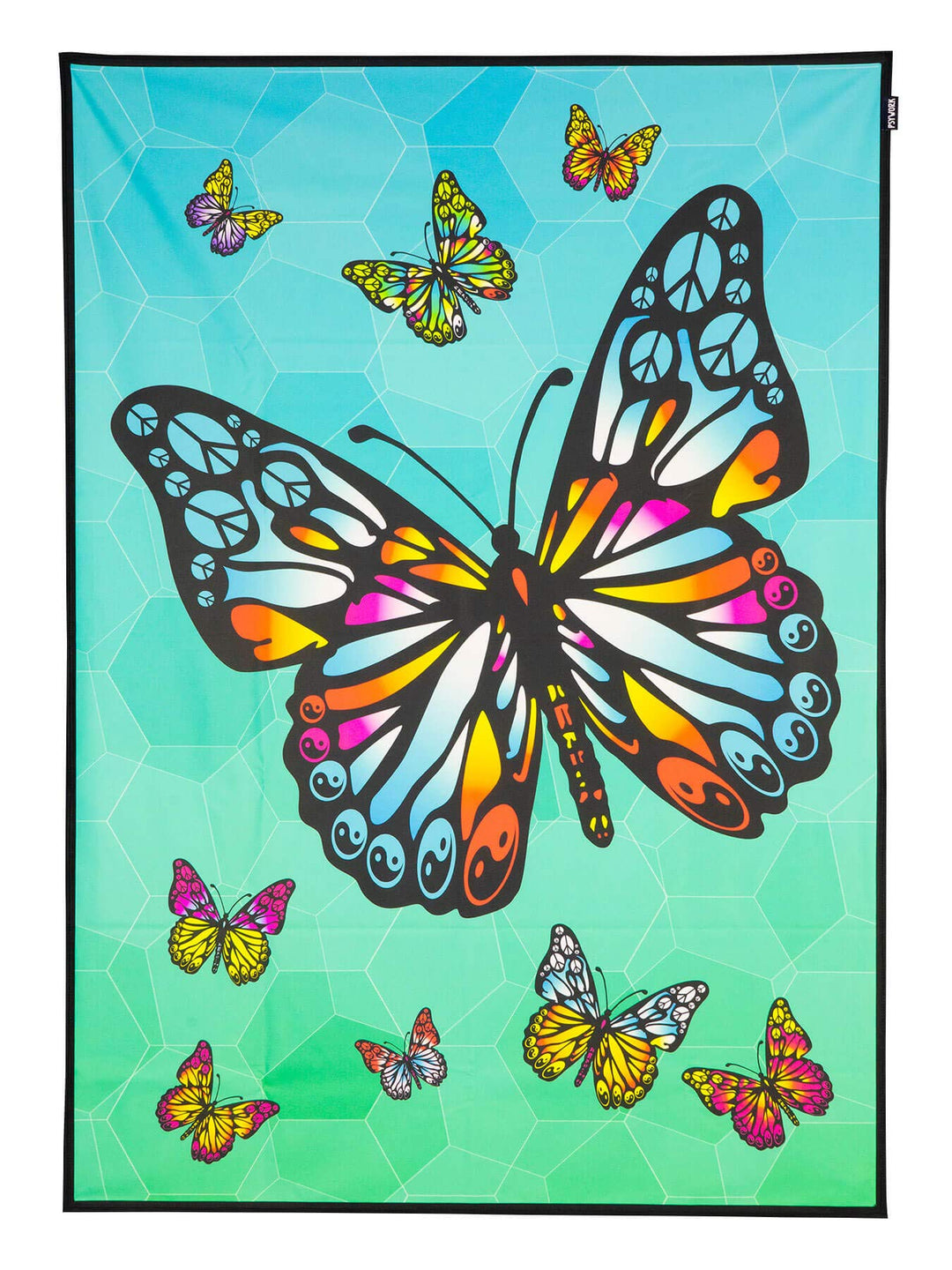 PSYWORK Schwarzlicht Stoffposter Neon | Peace Butterfly | 1,0 x 1,4m | UV-aktiv | fluoreszierend | W