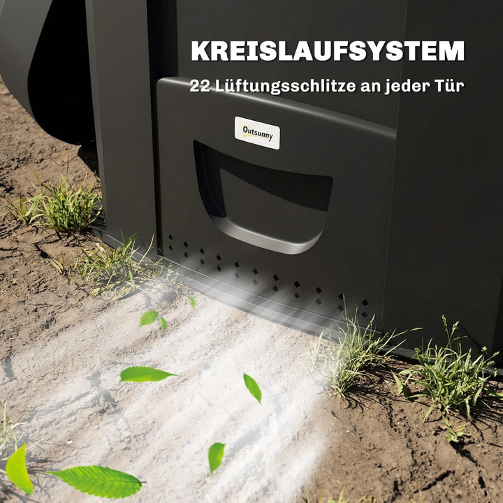 Outsunny Gartenkomposter, 240L, 78 x 75 x 78 cm Dreieckiger Kompostbehälter mit 3 Türen, 66 Lüftungs