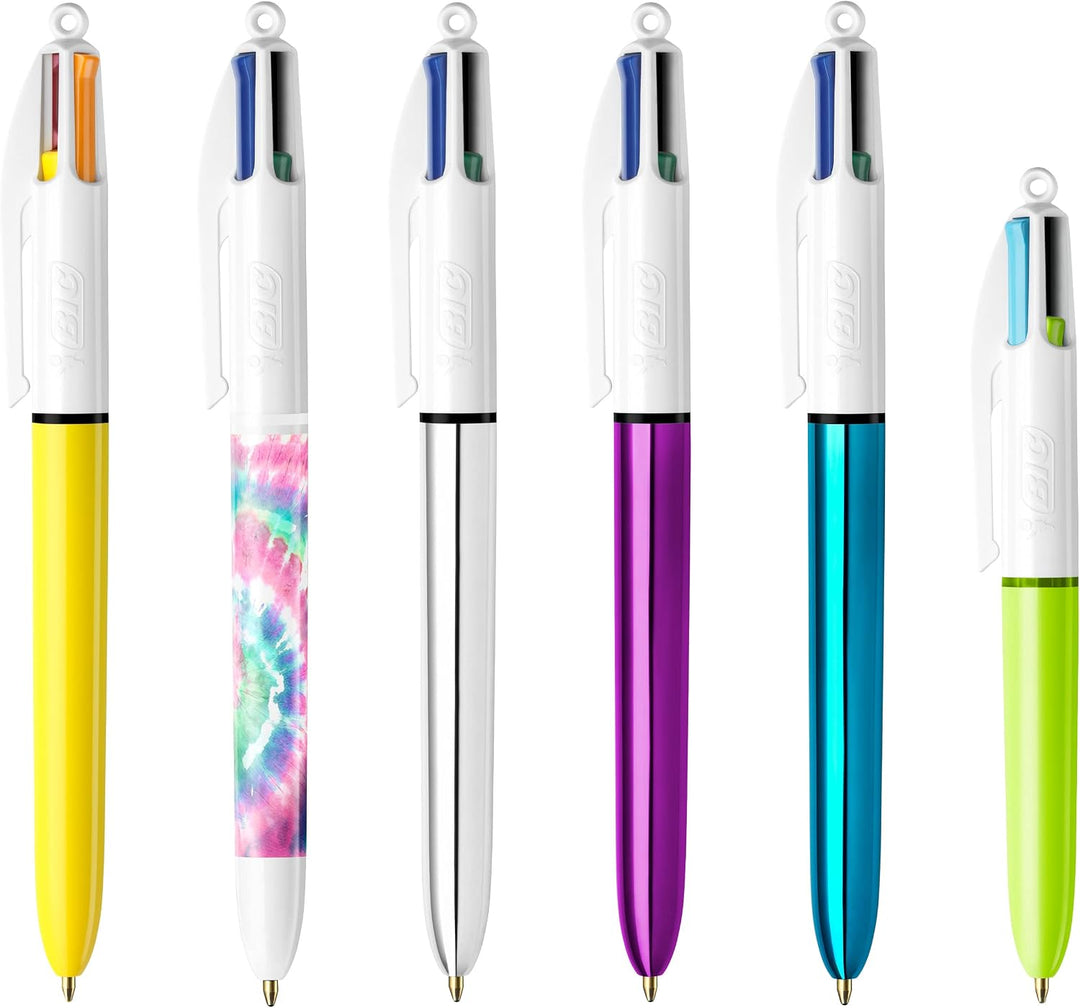 BIC 4 Farben Kugelschreiber Set 4 Colours, 6er Stifte Set in lila Stiftebecher, Geschenkidee für Sam
