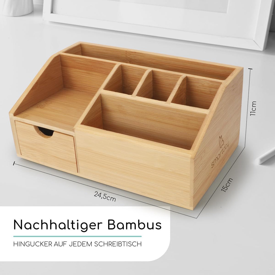 Schreibtisch-Organizer aus Holz mit Schublade - Stiftebox, Schreibtischablage Büro Organizer I Ablag
