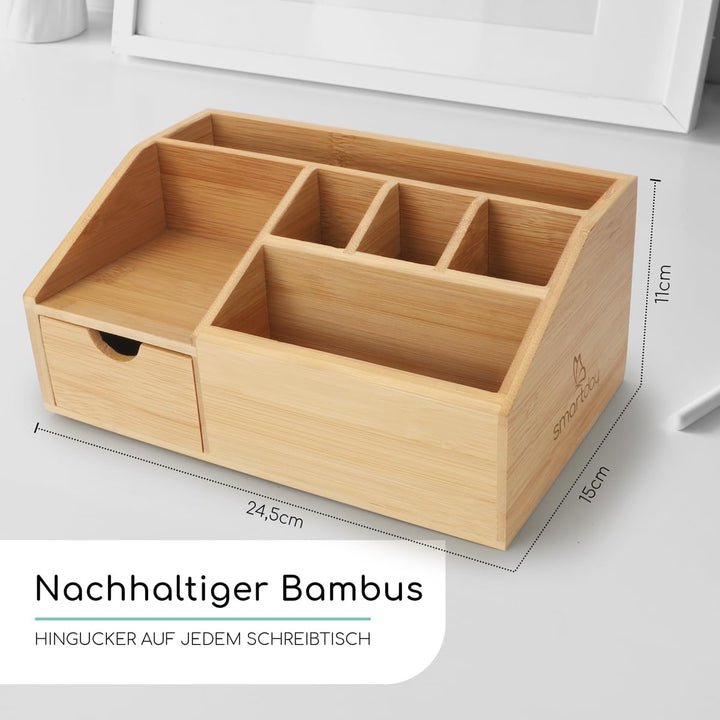 Schreibtisch-Organizer aus Holz mit Schublade - Stiftebox, Schreibtischablage Büro Organizer I Ablag