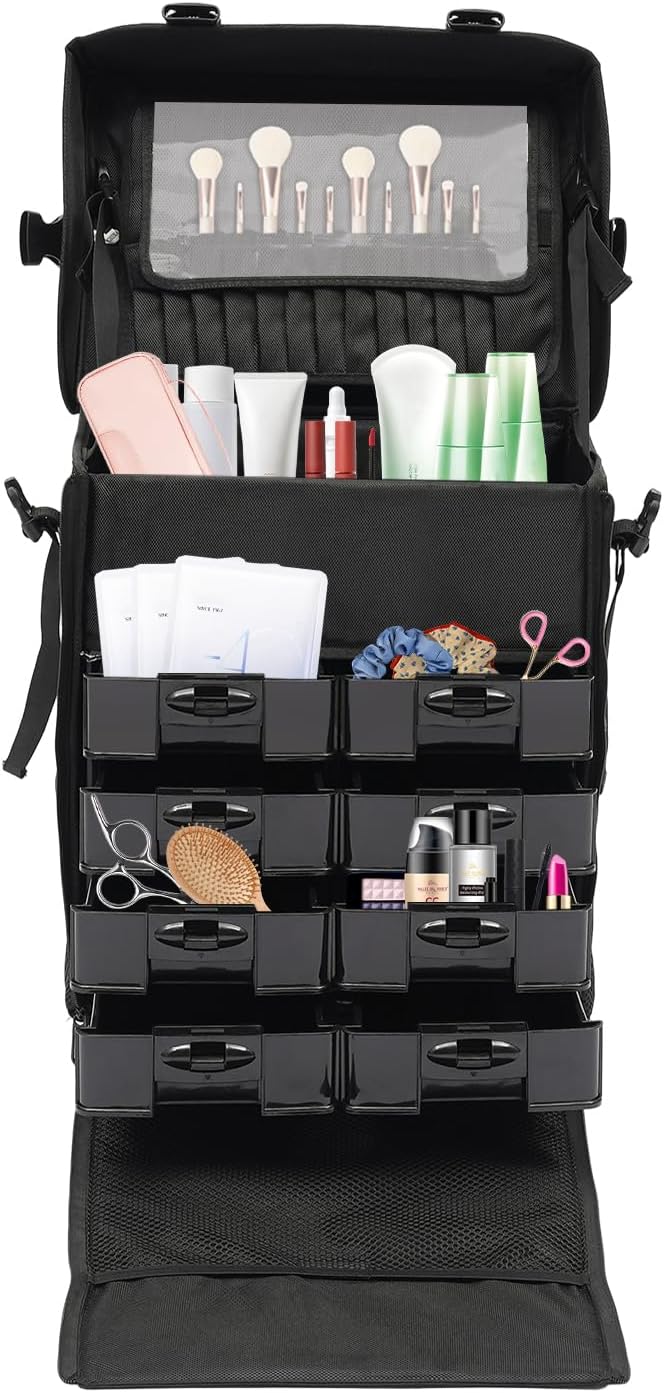 Rollender Schminkkoffer mit 8 herausnehmbaren Schubladen Professioneller Kosmetik-Organizer robuster