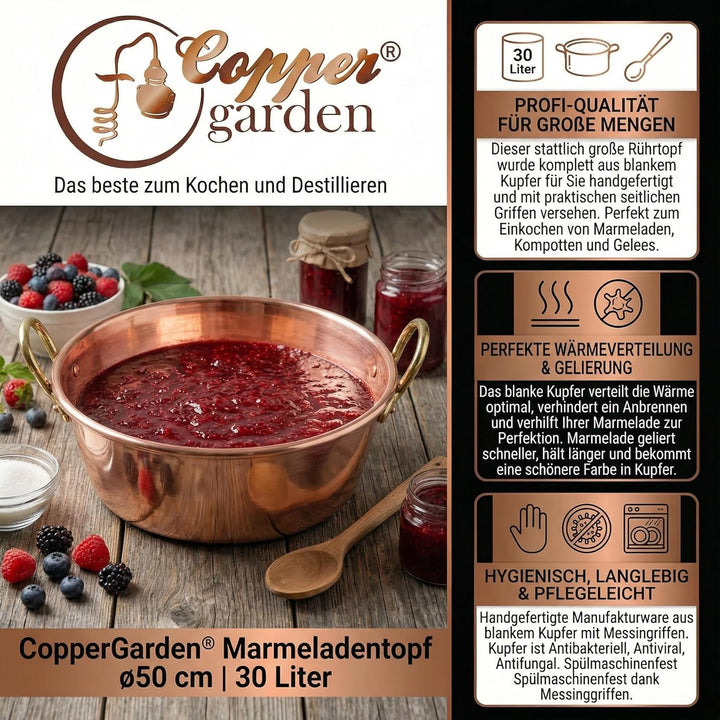 CopperGarden Sossen- & Marmeladentopf 30 Liter I Kochtopf aus Kupfer mit 50 cm Durchmesser I Grosser