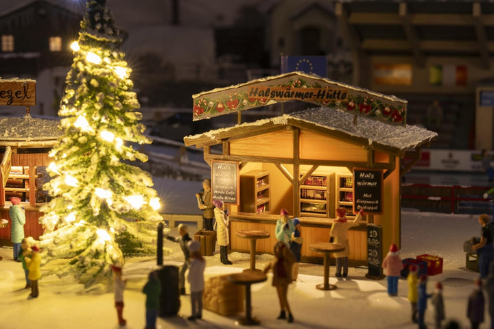 FALLER 134006 H0 2 Weihnachtsmarktbuden mit beleuchtetem Weihnachtsbaum Spurweite H0