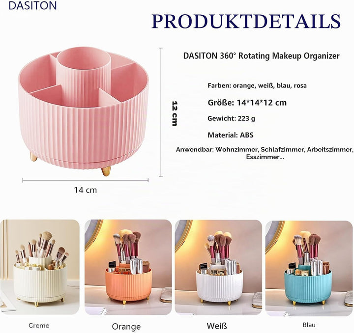 DASITON Make up Kosmetik Organizer mit 5 Fächern,360° Drehbarer Pinsel Organizer,Grosser Kapazität S