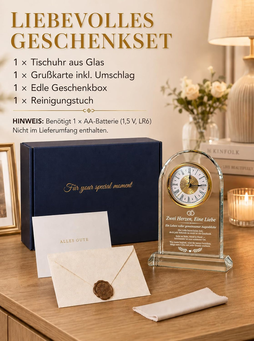 Hochzeitsgeschenk für Brautpaar - Glas Tischuhr mit Lasergravur | Frischverheiratete, Verlobungsgesc
