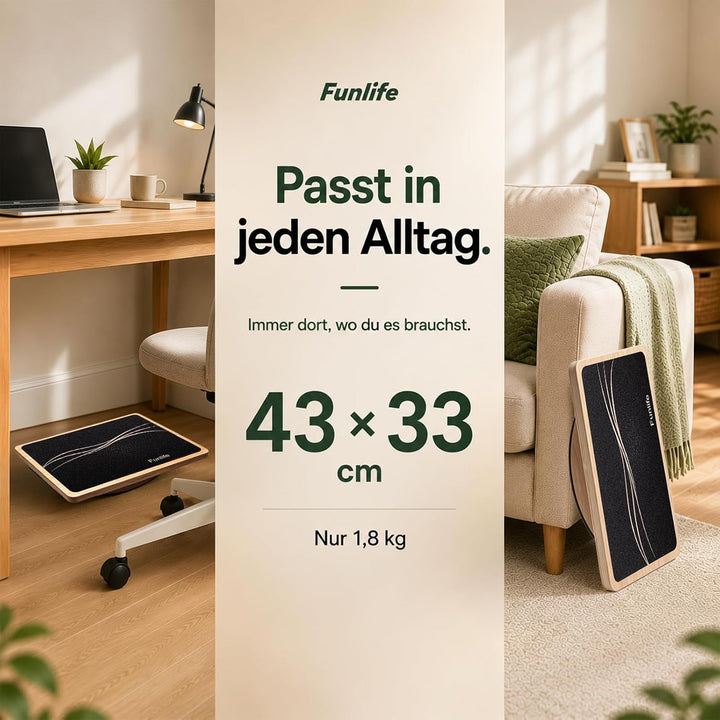 FunLife Balance Board aus Holz – Wippbrett rutschfest, 43 × 33 cm Flowdesign, Flowdesign