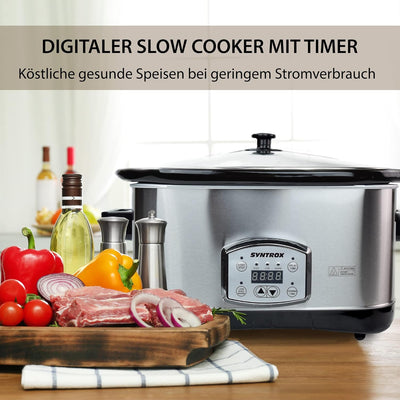 Syntrox Germany Digitaler Slow Cooker Schongarer 7,5L mit 3 Heizstufen, Timer und Warmhaltefunktion