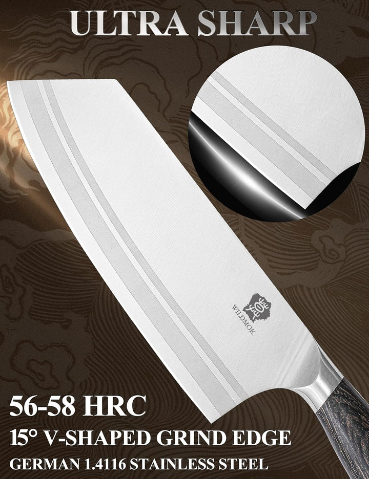 WILDMOK Fleischerbeilmesser 19,8 cm, ultrascharfe chinesische Kochmesser – Küchenhackmesser, deutsch