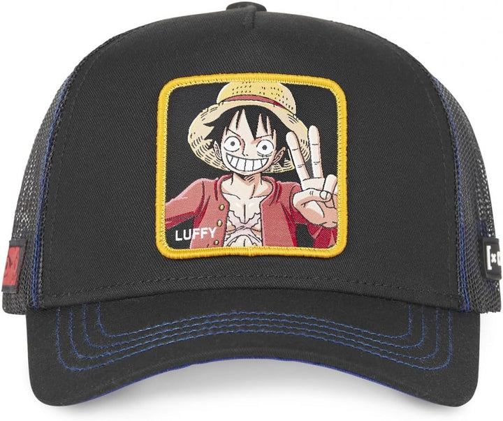 Capslab Straw Hat Crew One Piece gray Trucker Cap, Trucker-Luffy-Black-#30177