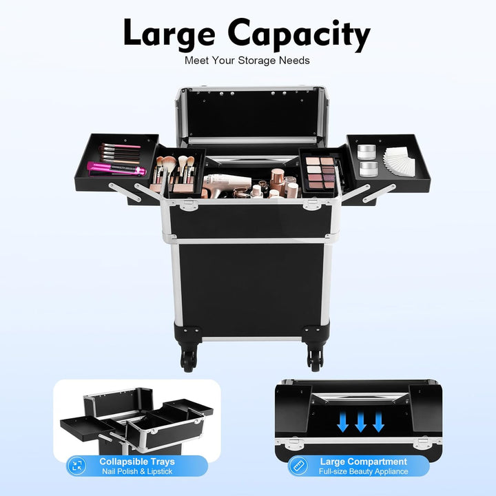Kosmetik Trolley, 3-in-1 Kosmetikkoffer Gross Beautycase Koffer Trolley mit Schlösser, Friseurkoffer
