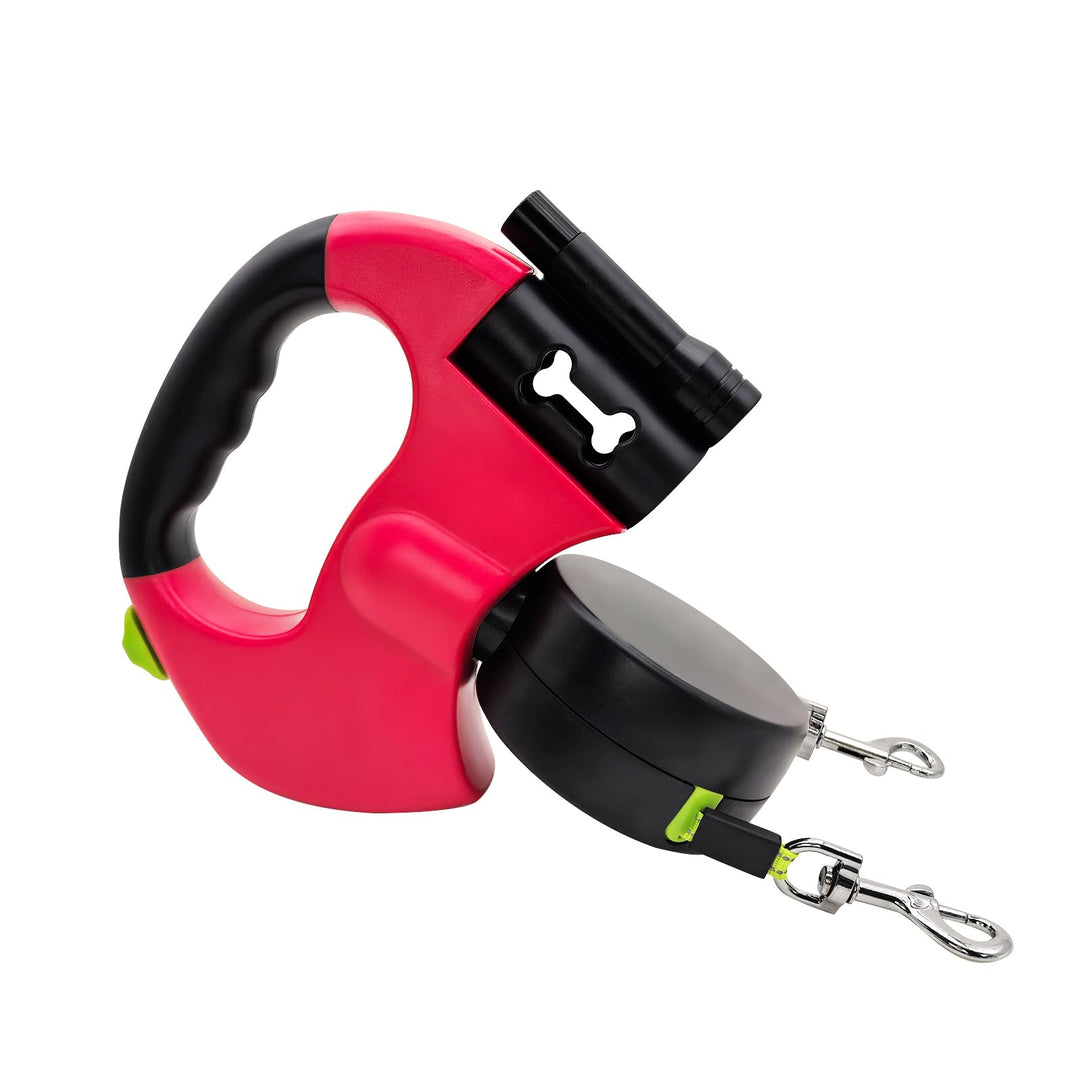 Hundeleine für 2 Hunde, Automatisch Einziehbare Hunde Leine mit Taschenlampe und Taschenspender, Dop