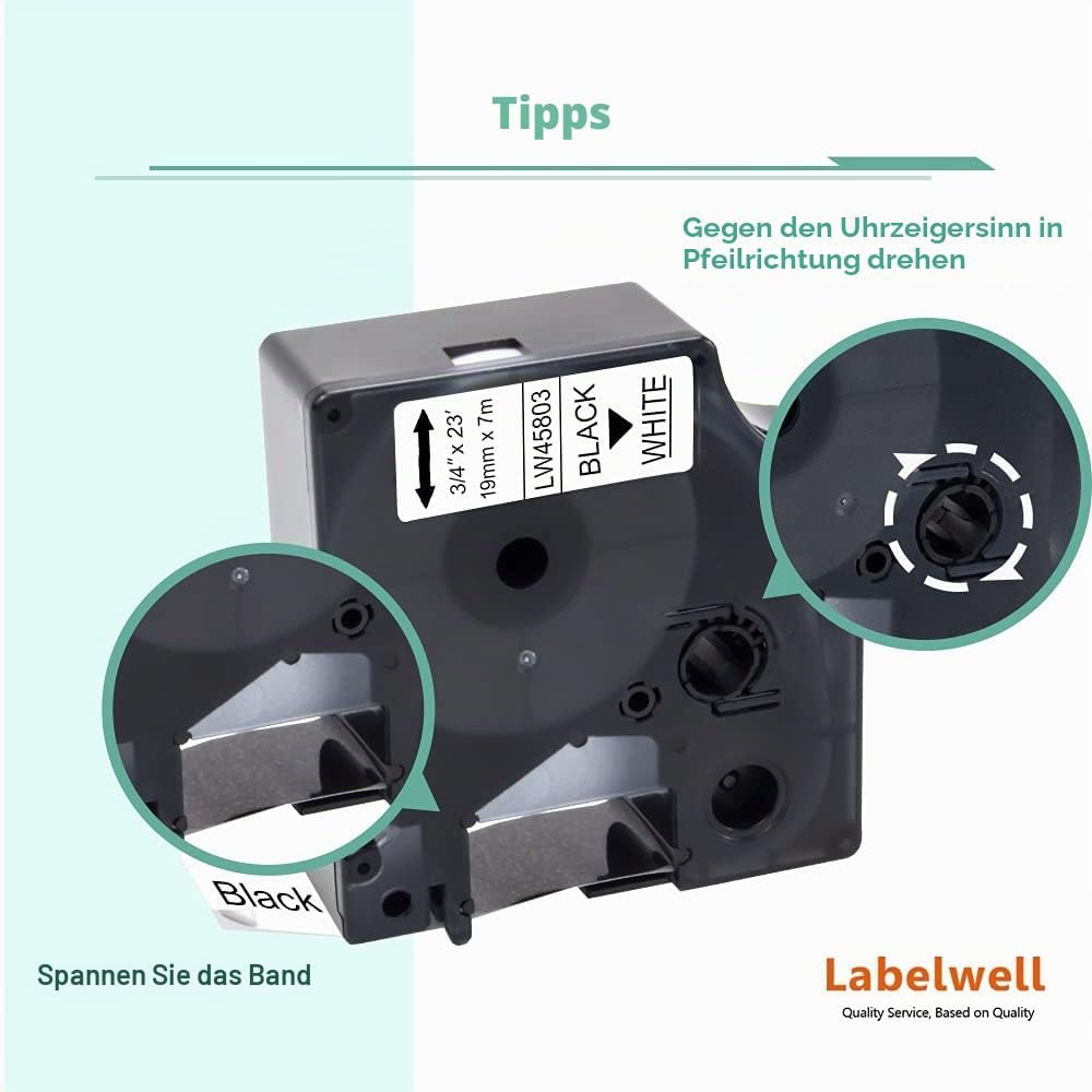 3x Labelwell 19mm Kompatibler Schriftband Ersatz für DYMO D1 45803 S0720830 Schwarz auf Weiss für Dy