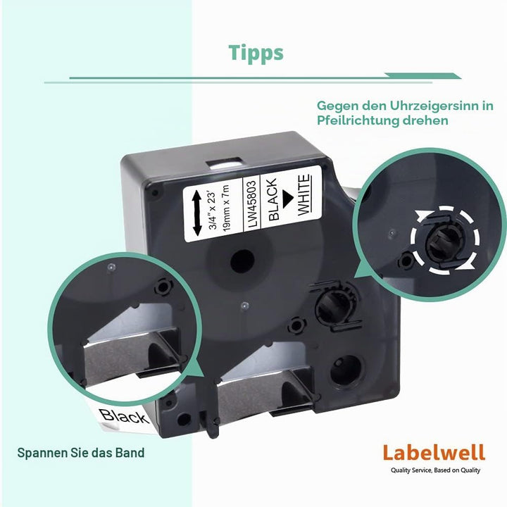 3x Labelwell 19mm Kompatibler Schriftband Ersatz für DYMO D1 45803 S0720830 Schwarz auf Weiss für Dy