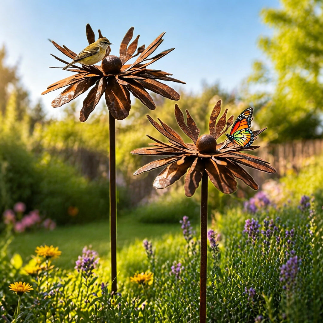 Gartendeko 2er Set Rost Deko für Rostige Gartendeko Cortenstahl Gartenstecker Metall Blume Mohn Rost