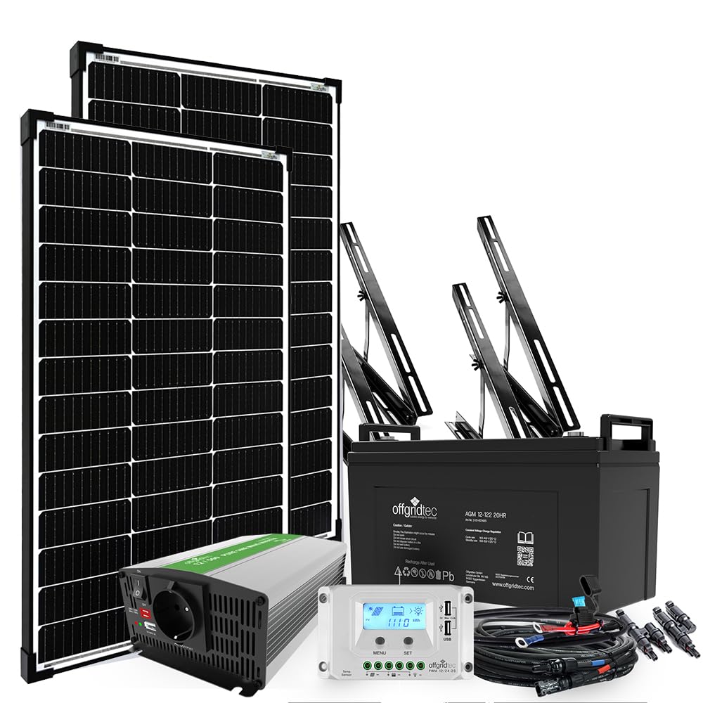 Offgridtec 200W Garten-Solaranlage mit 12V AGM Akku und 500W Wechselrichter, 200W