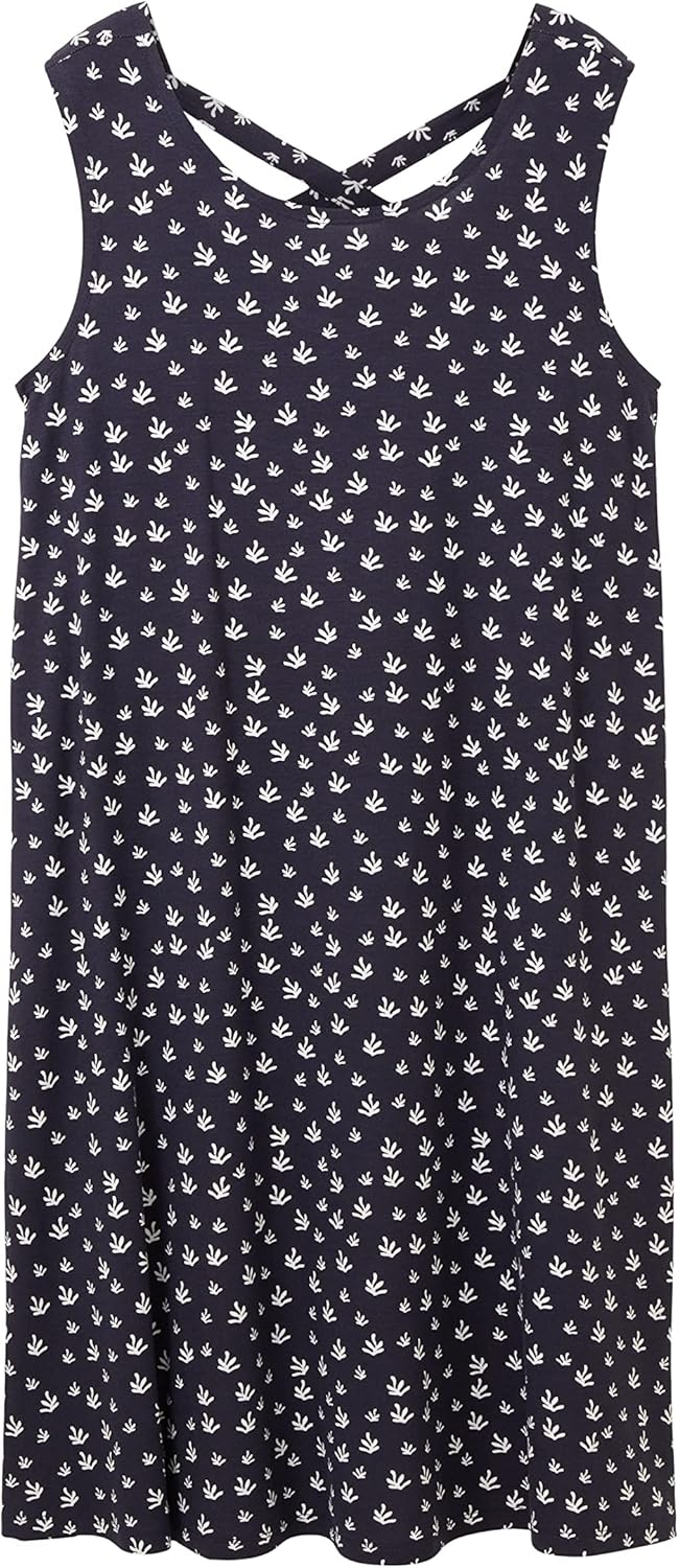 TOM TAILOR Damen Basic Jerseykleid, 32696 - Navy Abstract Leaf Design
