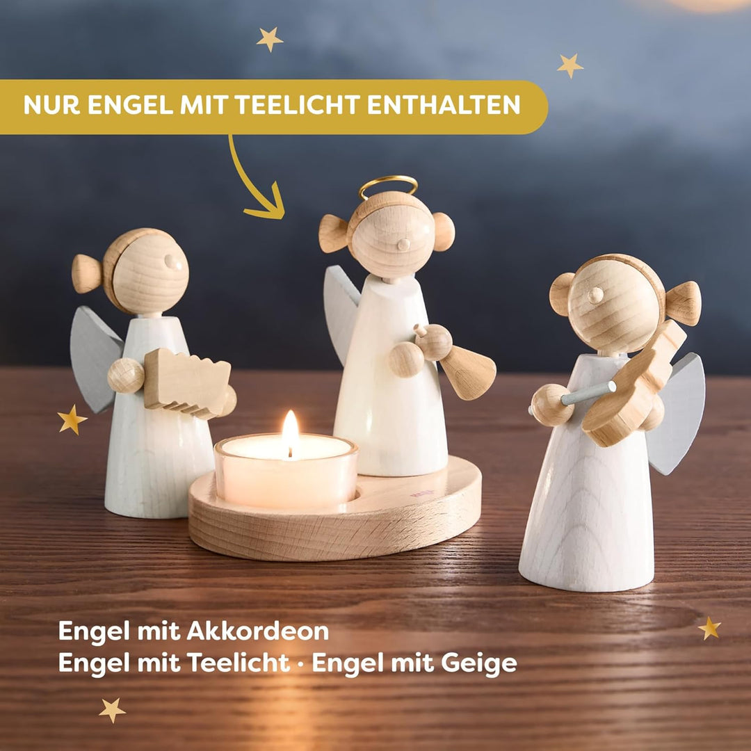 HABA Engel mit Teelicht – Weihnachtliche Holz-Dekoration aus Buchenholz – Stilvoller Schutzengel für