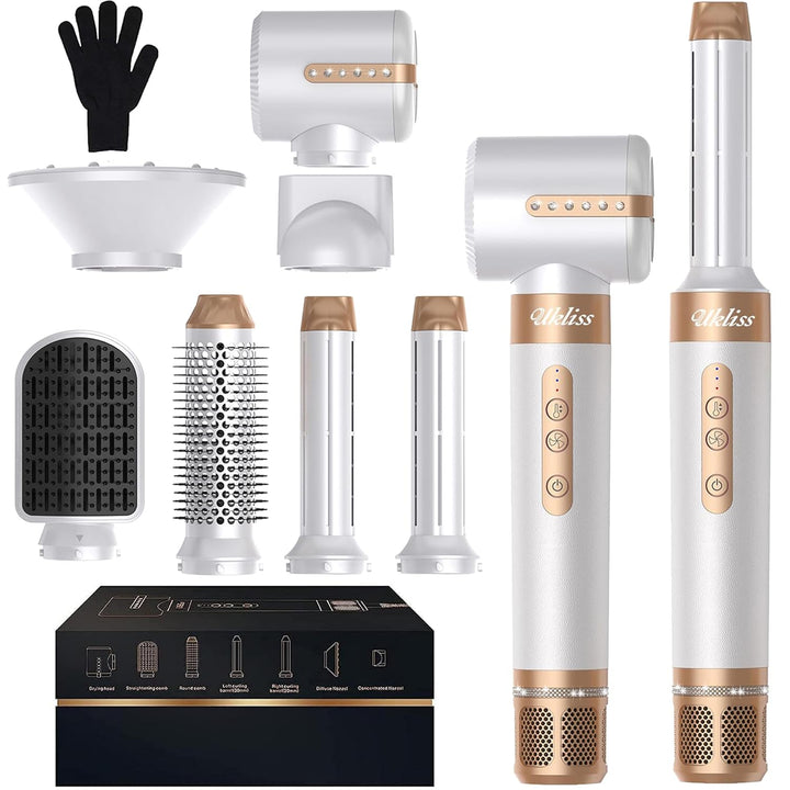 UKLISS Haarstyler 7 in 1, Warmluftbürste 1400W Haartrockner mit Diffusor 110000 U/Min, Rundbürstenfö