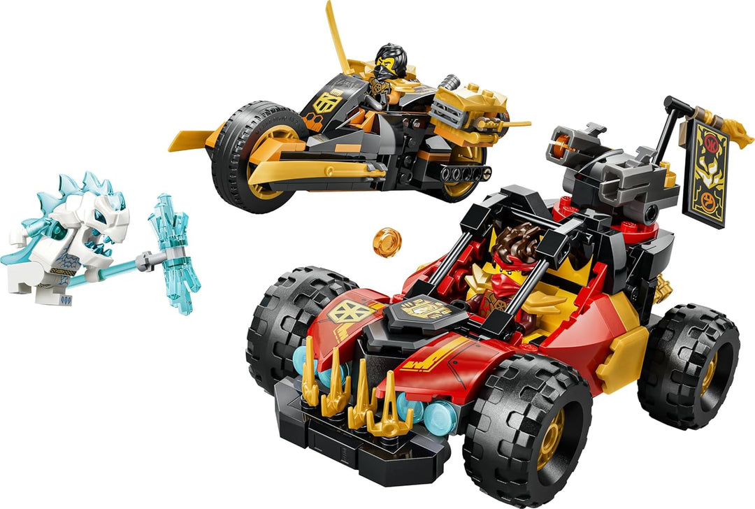 LEGO NINJAGO Kais und Coles Kombi-Flitzer - Ninja Spielzeug mit Auto, Motorrad, 3 Minifiguren inkl.
